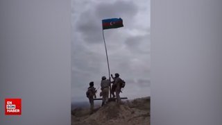 Karabağ'da, Ermeni güçlerinden temizlenen noktalara Azerbaycan bayrağı asıldı