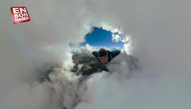 Wingsuit uçuşu yaparak bulutların arasına daldılar