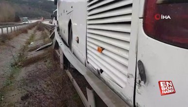 Karabük'te yolcu otobüsü bariyerlere çarptı, faciadan dönüldü