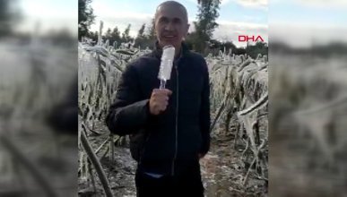 Adana'da bahçesi donan üretici buz sarkıtından mikrofon yapıp anons çekti