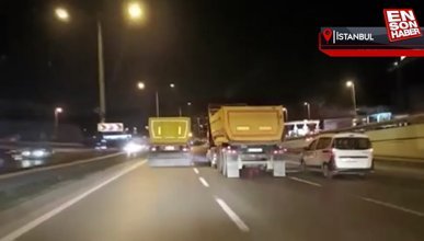 Çekmeköy'de yarışan hafriyat kamyonları paniğe neden oldu