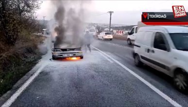 Tekirdağ'da LPG’li otomobil alev alev yandı