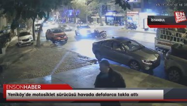 Yeniköy’de motosiklet sürücüsü havada defalarca takla attı