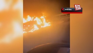 Ankara'da otomobil bariyere çarpıp alev aldı