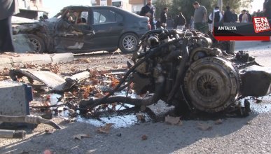Antalya'da kazada kopan motor metrelerce uzağa fırladı