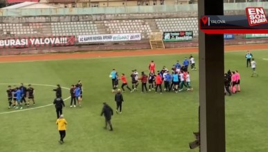 Yalova’da sahaya inen kulüp başkanı rakip takımda oynayan futbolcuya saldırdı