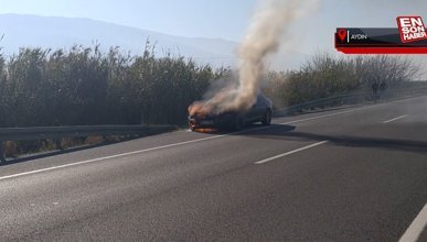 Aydın'da hareket halindeki otomobilde yangın çıktı