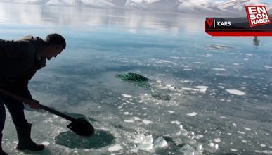 Çıldır Gölü'nde Eskimo usulü balık avı başladı