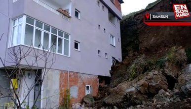 Samsun'da heyelan nedeniyle bina zarar gördü