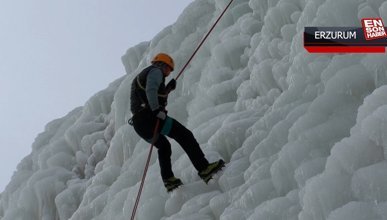 Erzurum'da buz dağına tırmanan dağcılar nefes kesti