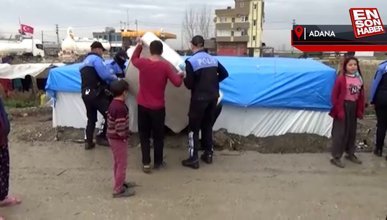 Adana'da polisten tarım işçilerine yatak desteği