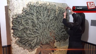 Hatay'da 500 bin taşla zeytin ağacı mozaiği yaptı