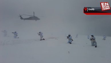 Kars'ta dondurucu soğukta askeri tatbikat devam ediyor