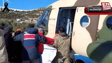 Gaziantep'de köylerdeki depremzedelere askeri helikopterle yardım malzemesi ulaştırılıyor