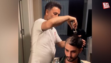 İzzet Yıldızhan, askere gidecek oğlunun saçlarını tıraş etti