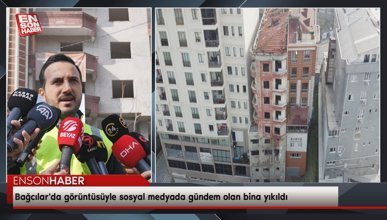 Bağcılar'da görüntüsüyle sosyal medyada gündem olan bina yıkıldı