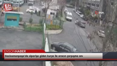Gaziosmanpaşa’da siparişe giden kurye ile aracın çarpışma anı