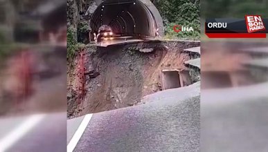 Ordu’da tünel çıkışında heyelan sonucu yol çöktü