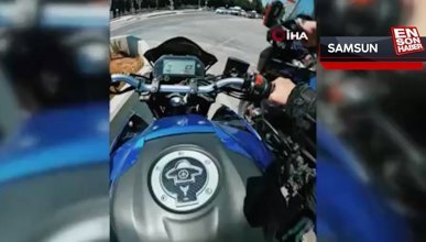 Samsun'da trafik polisinden hız yapan motosikletli gence baba öğüdü