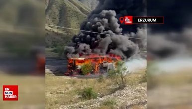 Erzurum'da yolcu otobüsü ateş topuna döndü