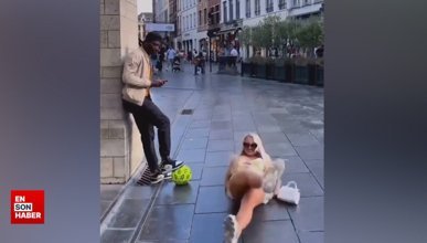 Topa vurmak isterken yere düşen kadın