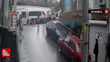 İstanbul'da dönercinin caddeye boşalttığı yağ kazaya neden oldu