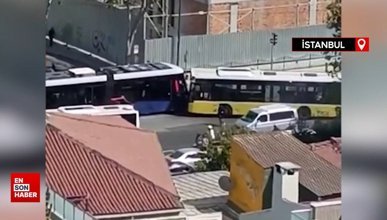 Eminönü'nde İETT otobüsü, seyir halindeki tramvaya arkadan çarptı.
