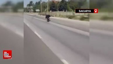 Sakarya’da trafik magandasının tehlikeli yolculuğu