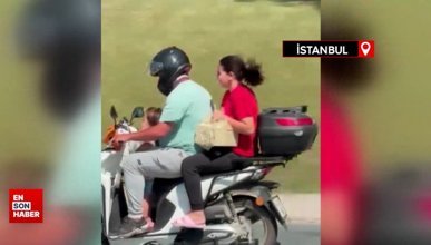 İstanbul'da iki ayrı çocuklu ailenin motosikletle tehlikeli yolculukları kamerada