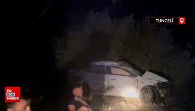 Tunceli'de 25 metreden düşen otomobil ağaca takıldı