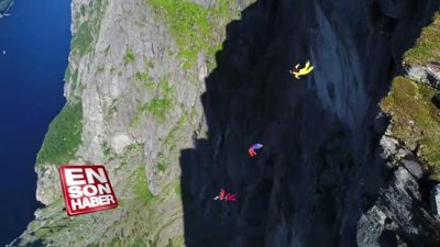 Norveç'in Kjerag uçurumunda nefes kesen yamaç paraşütü