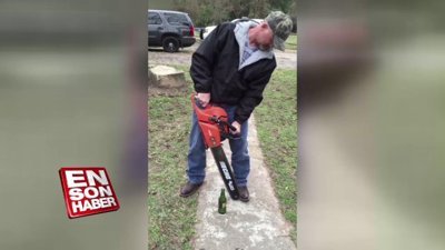 Motorlu testereyle gazoz kapağı açtı