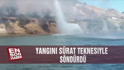 Yangını sürat teknesiyle söndürdü