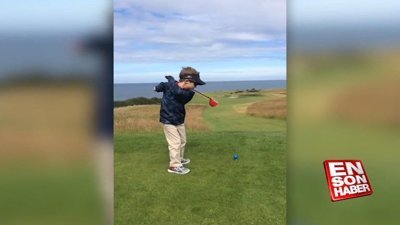 Tek kolu olmayan çocuktan muhteşem golf atışları