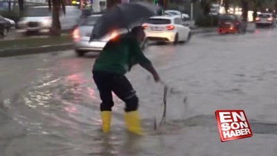 Bodrum'da sağanak; evleri su bastı