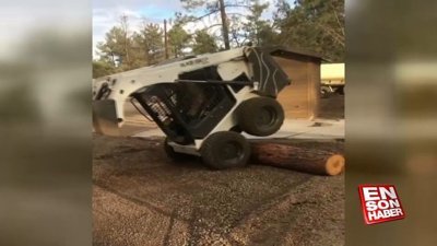 Kütük üzerinde şov yapan operatör