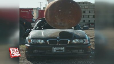 Gülle ile ezilen araba kamerada