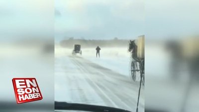 At arabasının arkasında kayak yapan adam