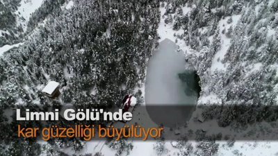 Limni Gölü'nde kar güzelliği büyülüyor