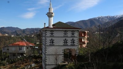 Rize'de caminin içinden geçen köy yolu