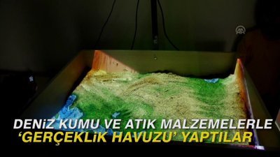 Deniz kumu ve atık malzemelerle 'gerçeklik havuzu' yaptılar