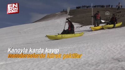 Kanoyla karda kayıp mendereslerde kürek çektiler