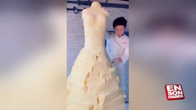 Çinli ustanın yaptığı gelinlik pastası