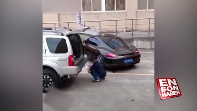 Yanlış park eden araca ilginç çözüm