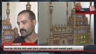İzmir'de 190 bin 900 adet kibrit çöpüyle dev cami maketi yaptı
