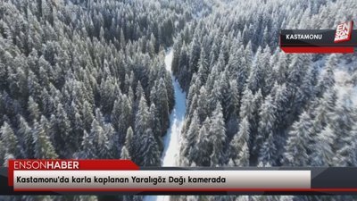 Kastamonu'da karla kaplanan Yaralıgöz Dağı kamerada