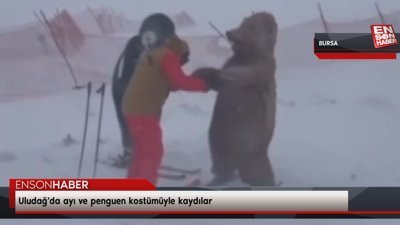 Uludağ'da ayı ve penguen kostümüyle kaydılar