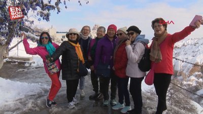 Kapadokya kar manzarasıyla büyüledi