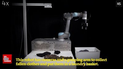 Dağınık kıyafetleri toplayabilen temizlik robotu