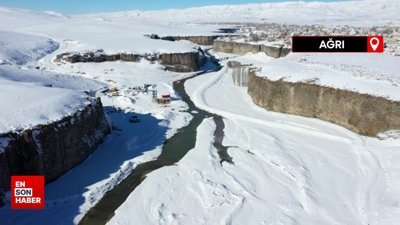 Ağrı'da karla kaplanan Murat Kanyonu dronla görüntülendi